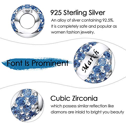 Jiayiqi March Birthstone Charms For Pandora Charms Bracelet 925 Sterling Silver Bead Openwork Charms Happy Birthday Charms For Bracelet And Necklace #TOP2