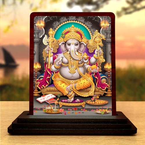 Image of Ganesha Wooden Idol - Glossy Finish /Size 5x4 in - Murti for Mandir Statue for Office Desk