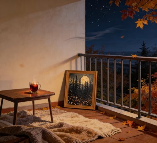 Vintage Gold Framed moody Moonlit Forest Wall Art Crescent Moon Forest Wildflower Gothic Picture Wall Decor Nature Pine Tree Woodland Poster Print Artwork for Livingroom Bedroom Offices Home Decoration