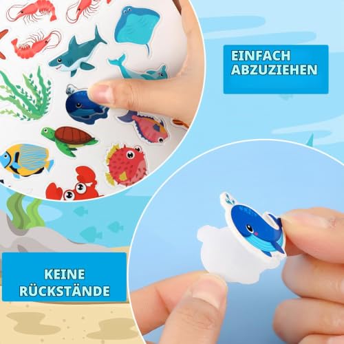 JULBEAR Meerestiere Schaumstoff Sticker, 300 Stück Moosgummi Selbstklebend Aufkleber Kinder Moosgummi Glitzer Sticker Tropische Fische… – Ansicht 4