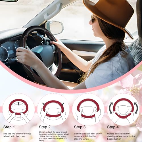 SuperKaKa Brown Car Steering Wheel Cover 2025, Universal Auto PU Cute Breathable Slip-Proof Comfort Imitation Leather Protector Cars Interior Accessories for Women Men Fit Most Vehicle - Thumbnail 6