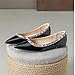 JHFDIOY Women Patent Leather Studded Rivet Closed Shallow Mouth Comfortable Dress Walking Flat Shoes Fashion Pointed Toe Slip On Flats for Daily Party Office (Black,8.5)