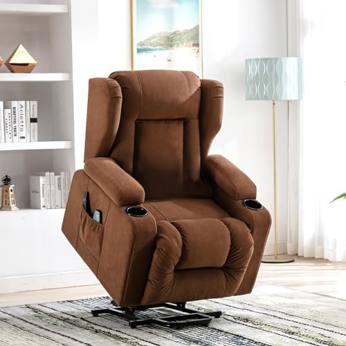 COMHOMA Sillón Relax Masaje Reclinable Electrico de Tela con 8 Puntos de Masaje Vibrante Función, Lumbar Poltrona Reclinável Levantapersonas Marrón