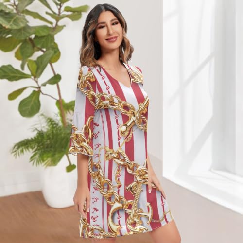 Robe d'été fluide rayures rouges col V ne nécessite aucun bijou - 3