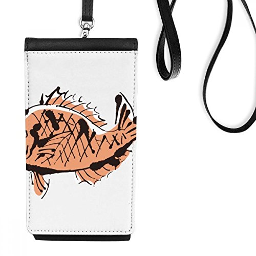 Sac téléphone portable poissons cartoon en faux cuir noir pour smartphone