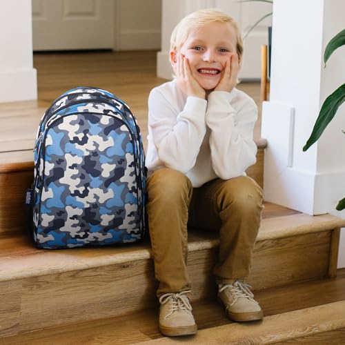 Image of Wildkin 15 Inch Backpack for Kids, Blue Camo | Ages 5-10, padded straps, side water bottle pocket - coordinates with matching Wildkin lunch boxes