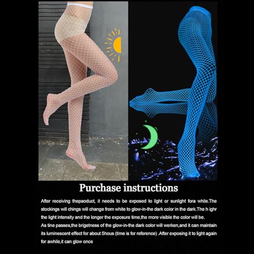 LAOYEFACAI Dunkeln Leuchtende Socken für Damen Leuchtende Netzstrümpfe Reflektierende Strumpfhosen Ausgehöhlt Sexy Bodys Strümpfe (DE/NL/SE/PL, Alphanumerisch, Einheitsgröße, Regular, Regular, Blau)