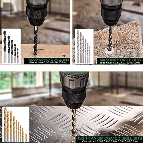 Drill Bit Set, Teccpo Screwdriver Bit Set, 100Pcs Accessories, Masonry Titanium Drill Bit Set, 1/16"-1/4" Titanium Aluminum Alloy, Speed Tip Drill Bit Set For Metal, Wood, Masonry With Storage Case #TOP3