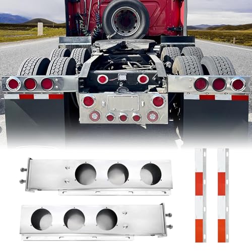 30in Length Stainless Steel Straight Spring Loaded Mud Flap Hanger Bracket Mudflap Holder Set 2.5in Bolt Spacing with Aluminum Reflective Tapes and Light Cutouts fit for Semi Trucks (Round Cutout) by JESONN - Image 9