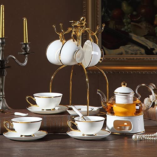 UMJIGF Phnom Penh Bone China Afternoon Tea Flower Tea Cup Set Fruit Tea Health Herbal Tea Set Candle Heating Teapot,