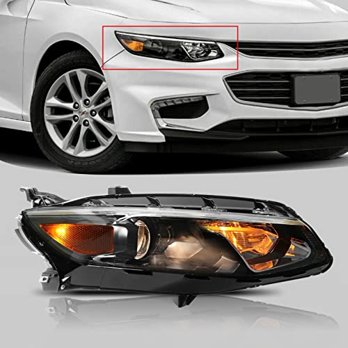 BoardRoad Halogen Headlights Assembly Replacement for 2016 2017 2018 Chevy Malibu Projector Headlamps Black Housing Clear Lens Right Passenger Side