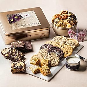 Dulcet Gift Baskets Sympathy Aroma Therapy Candle Gift Box ‘Classic Tin Treats Within’ Featuring a Variety of Brownies and Cookies Amazing Gift Idea for Him and Her with Delivery