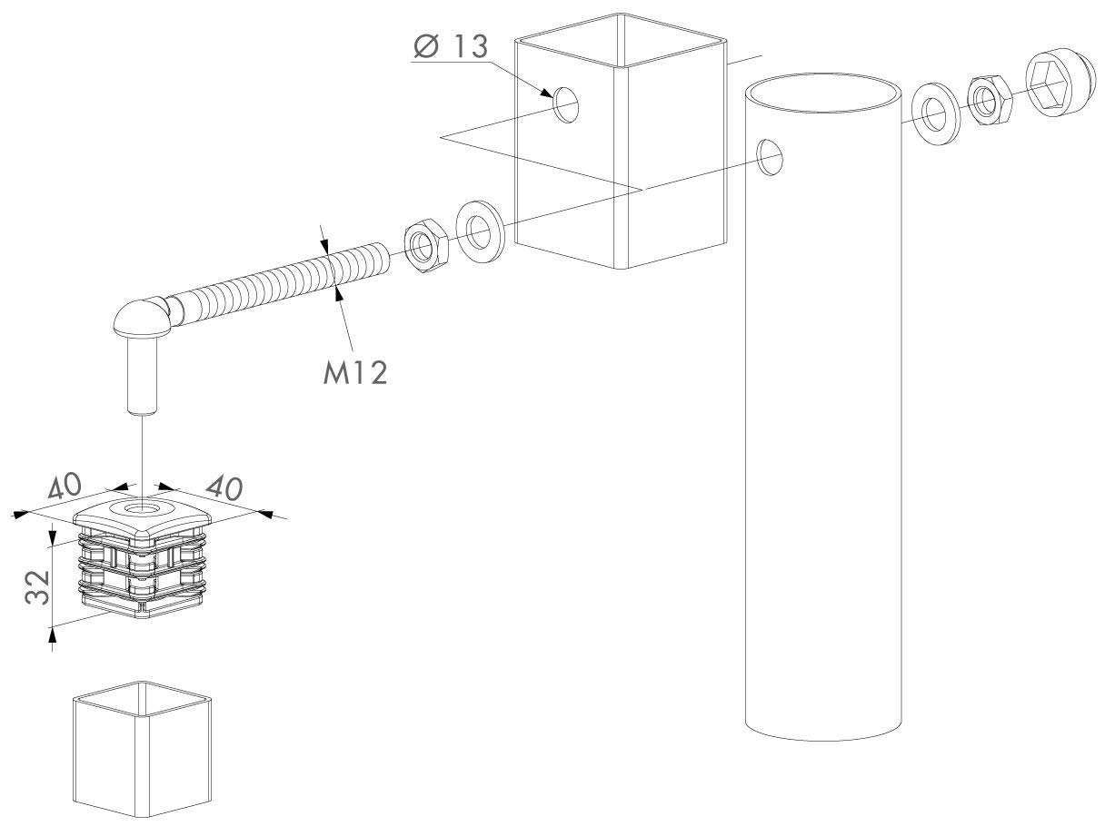 LOCINOX 2 Gonds M12 pour Portillons avec Bouchon renforcé - tige 150mm