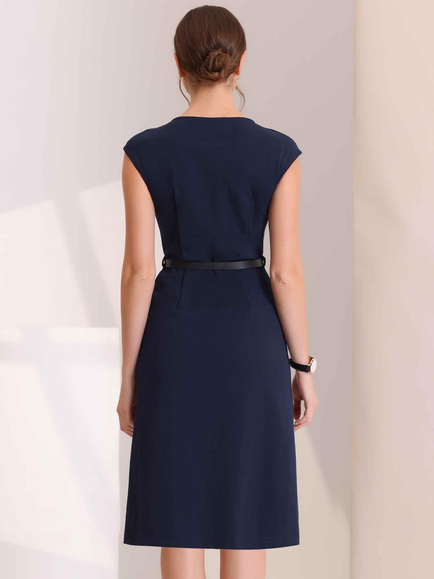 Allegra K Donna Elegante Abito da Ufficio per Abiti da Lavoro a Tubino da Donna con Maniche ad Aletta con Scollo Tondo