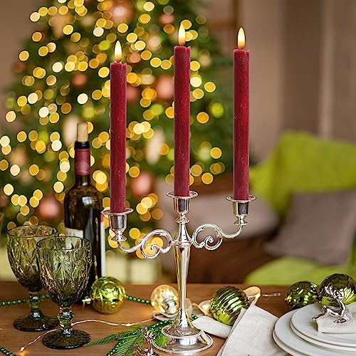 Image of Wondise Burgundy Real Wax Flameless Taper Candles with Timer