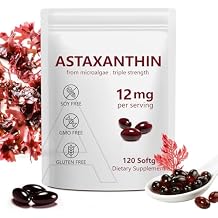 Astaxanthin Supplements 12mg 120 Softgels,Premium Astaxanthin Antioxidant Supplements,Triple Strength Skin Vitamins with Antioxidant Activity,Supports Eye, Joint, Brain, Heart & Immune System 1 1