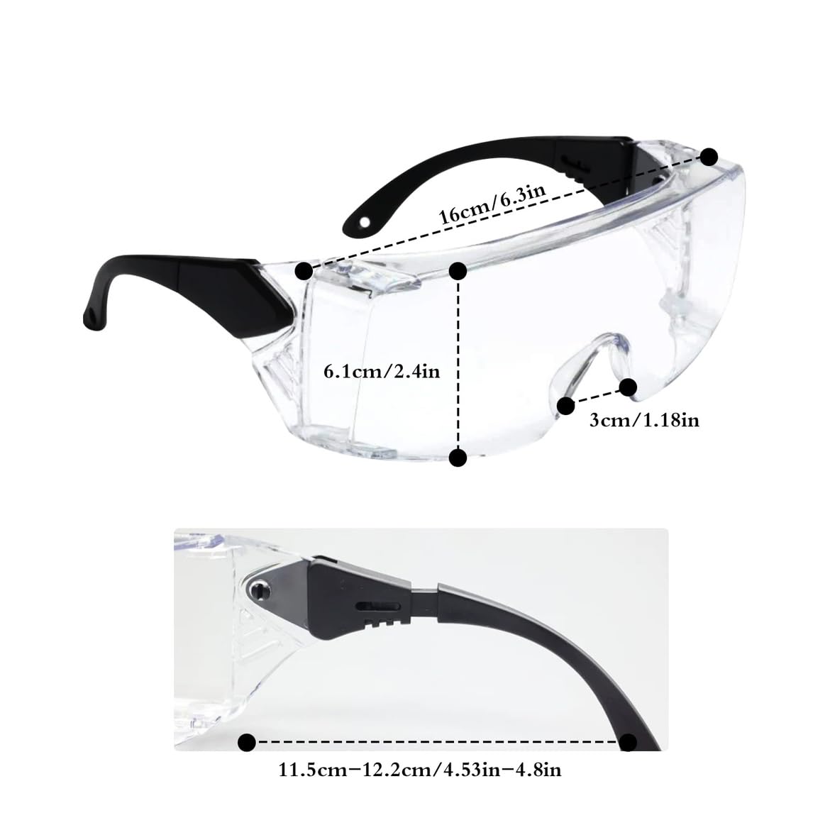 2 Stück Schutzbrille Überbrille, Safety Glasses, Sicherheitsbrille mit Transparent Anti-Beschlag, Arbeitsschutzbrille mit Verstellbare Bügel, Vollsichtbrille Arbeitsbrille für Baustelle Labor