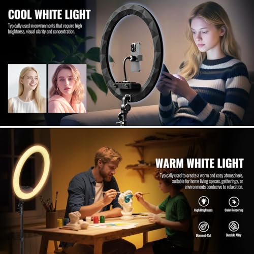 Image of Large Ring Light with Stand, 19 inch Ring Light Tripod for iPhone, Professional Led Ringlight for Live Streaming, Barber, Makeup, YouTube, Tiktok, Black