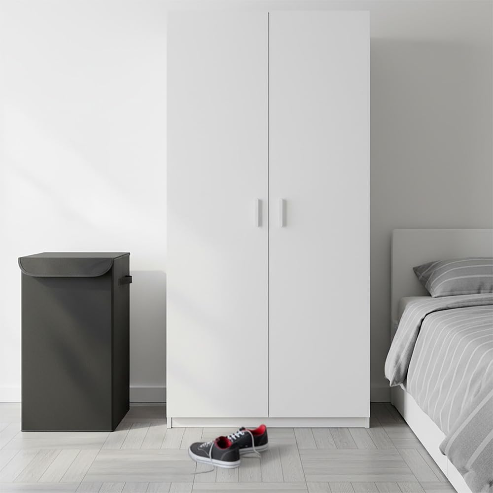 Box and beyond - Cesta de lavandería (30 x 30 x 60 cm, tela negra, tapa – asas – almacenamiento, ropa, ropa, baño, dormitorio, lavandería, estilo sencillo y práctico