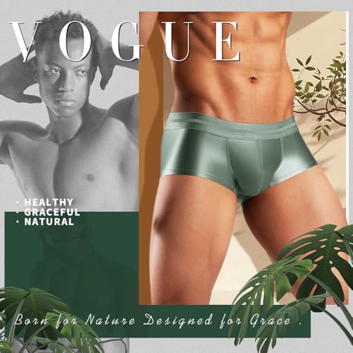 Hgn Men's Ice Silk Boxer Briefs - Cool, Sweat-Resistant Underwear, Breathable Mesh,Flexible Waistband, 4-Pack Comfort Briefs Green