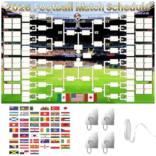 Suxxyyds 2026 Worlds Cup Schedule Poster Worlds Cup Bracket Poster 2026 59 x 35-Inch Wall Chart with 2 Sets of Reusable National Flag Stickers 64 Country Flags For Watch Parties and Office Pools