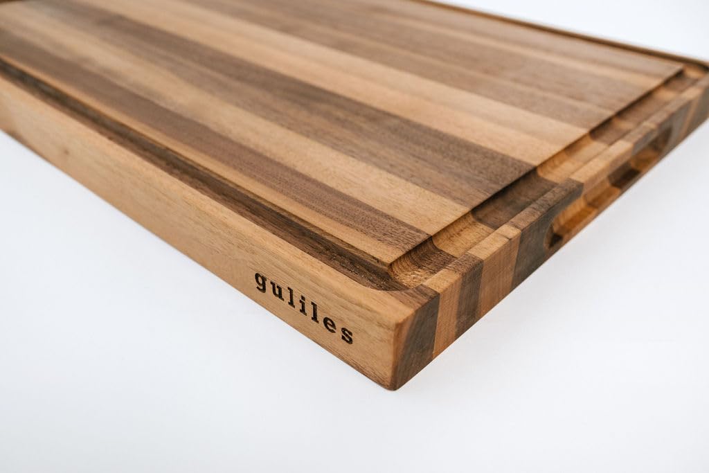 Tabla de cortar hecha a mano de madera de nogal natural barnizada | comestible para la preparación de alimentos, carne, verduras, pan, galletas y queso (L)