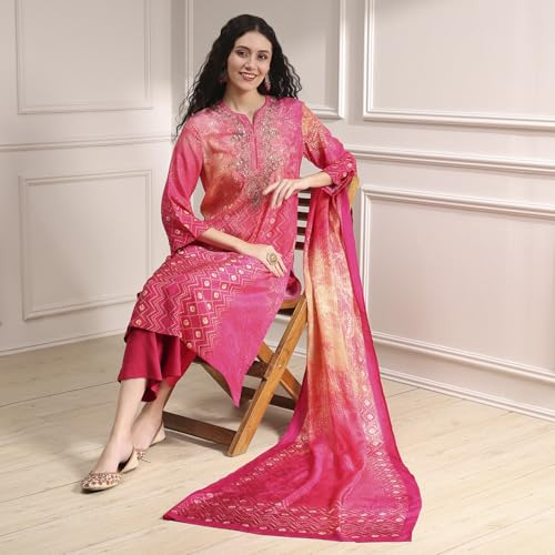 Image of BIBA Printed Modal Straight Festive Kurta With Palazzo and Dupatta
