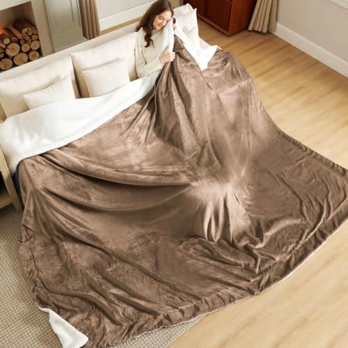 Image of Bedsure GentleSoft Sherpa Fleece Cal King Blankets for Bed, Non-Heated, Thick and Warm Oversized Throw for Women and Men, Soft Fuzzy Plush Large Blanket for Winter, Camel, 112x98 Inches