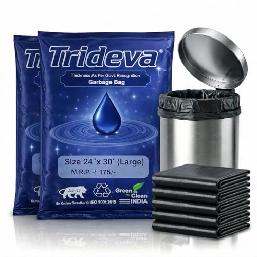 Image of Garbage Bags /Dustbin Bags - 120 Micron Heavy - Duty Trash Bags (24 x 30 Inches) - Large Leak -Proof Bin Liners for Kitchen, Office & Industrial Use - 500g Pack (Black, Pack of 2) - 14 Bags