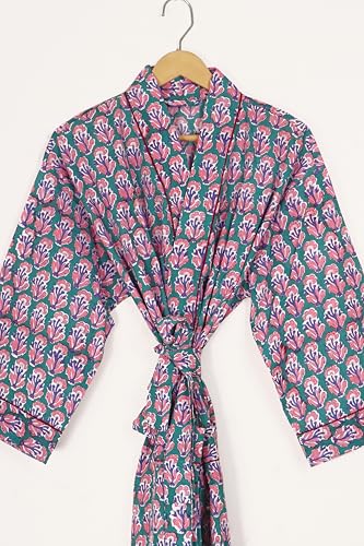 Image of Pure 100% Cotton Robe For Womens Bathrobe Dressing Gown Long sleepwear Free Size Kimono