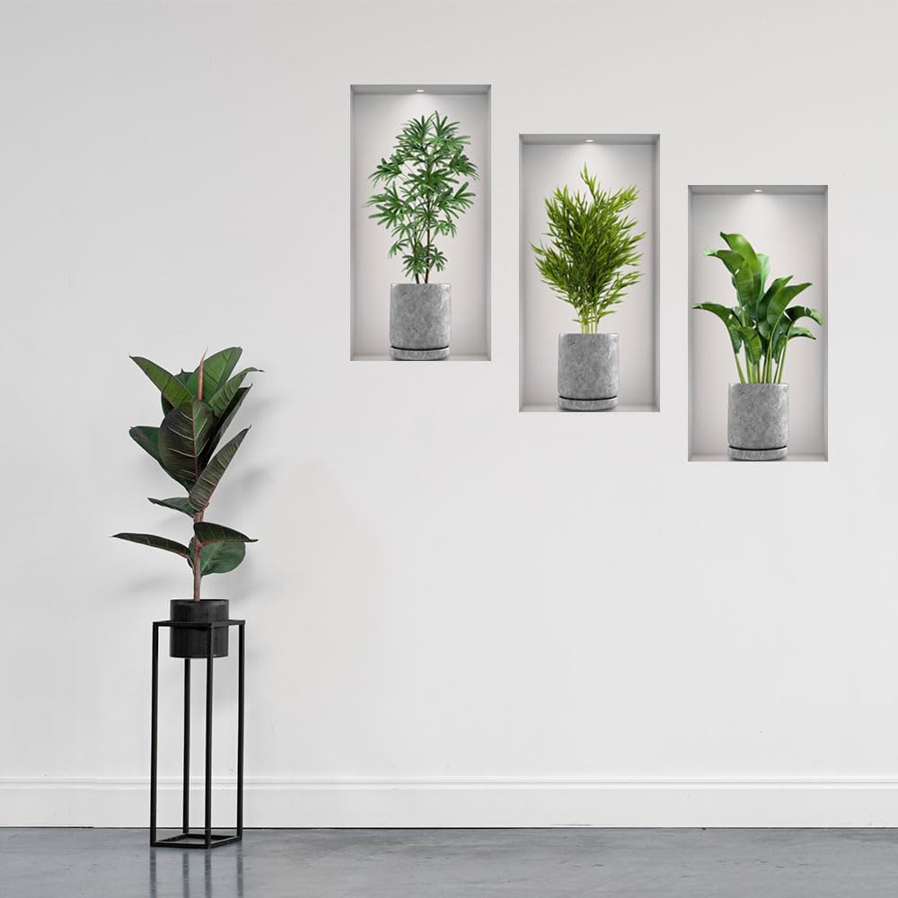 Adesivo Muro 3D Con Pianta In Vaso - Decorazione Verde Per Cucina, Soggiorno, Camera Da Letto, Facile Da Applicare