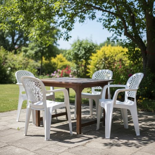 Image of Cello Crystal Armrest Plastic Chair with Matt Finish | Chairs for Living Room, Garden, Home Indoor and Outdoor Use (Colour: White, Set of 4)