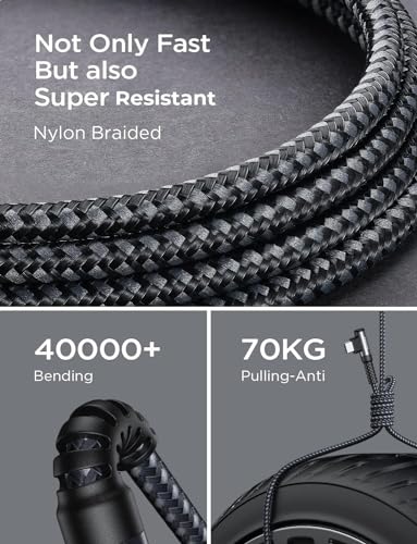 Image of AINOPE USB to USB C Cable [2-Pack, 6.6ft] 3.1A Fast Charger Type C Right Angle, Resistant Nylon Braided C Type Charging Cable Compatible with Galaxy S10 S9 Plus S21, Note 10 9 LG, Type C Charger