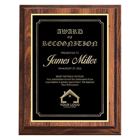 Sofia's Findings Personalized Cherry Wood Finish Plaque, 10.5 x 13 inches, Custom Engraving Included, Employee Award, Decorative Signage Cover