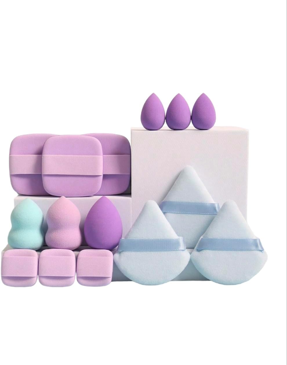 Complete Makeup Sponge Set Of 15 Pieces 3 Triangle Powder Puffs, 3 Round Air Cushion Puffs, 3
