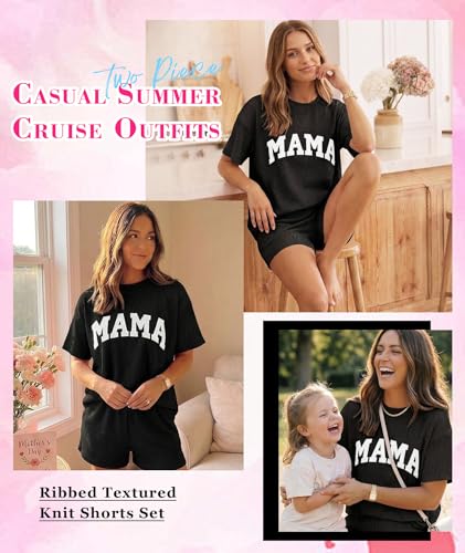 Image of MARZXIN Women 2 Piece Shorts Set 2026 Casual Summer Cruise Outfits Ribbed Loose Short Sleeve Pocket Matching Lounge Sets