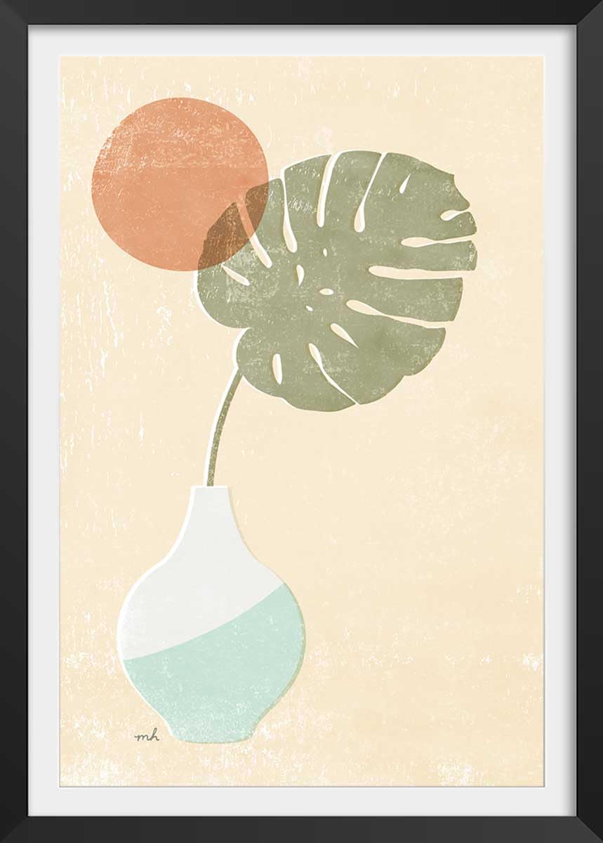 Affiche Monstera blush - Made in France - Affiche sous cadre noir 30x45