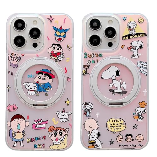 LYLIDIA クレヨンしんちゃん iPhone16pro max 用 スマホケース クレヨンしんちゃん 透明 TPU iPhone16pro max 保護ケース MagSafe対応 レンズ保護 落下防止 衝撃吸収 保護 頑丈 脱着簡単 360回転スタンド