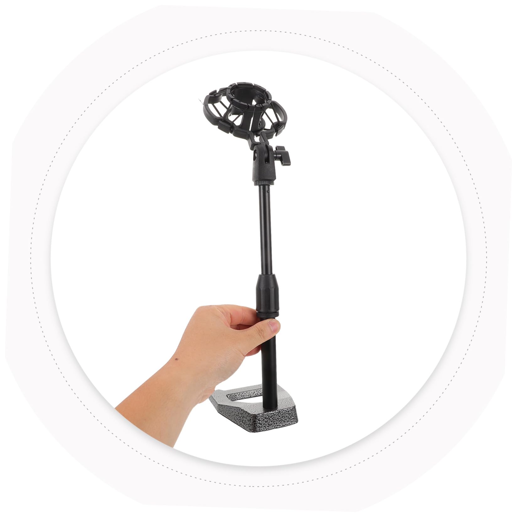 Supporto Microfono da Tavolo Nero in Metallo Base Zavorrata | Altezza Regolabile, Clip Antivibrazione in Plastica, Design Compatto e Portatile per Streaming e Produzione Musicale