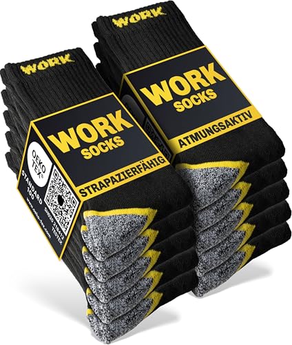 HELDENWERK 10 Paar Arbeitssocken Herren Premium | Verstärkte Arbeitsstrümpfe aus atmungsaktiver Baumwolle | Robuste Work Socks mit Komfortbund