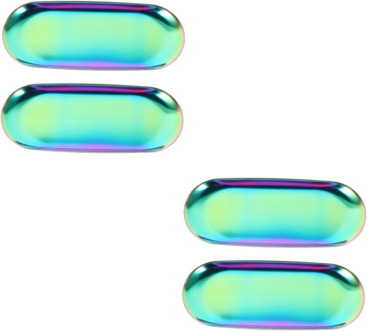 VALICLUD 4 Pcs Colored Metal Tray Stainless Steel Trinket Tray Metal Jewelry Organizer Jewelry Dish Tray Desktop Adornment Trinket Dish Ring Earring Plate Accessories Organizer Key Tray