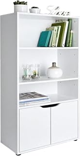 spot on dealz® 3 Shelves Cube Storage Shelving Unit 2 Doors Living Room Furniture Bookcases and Shelving Units Wooden Cabinets Book Shelf Narrow Display Cupboard White