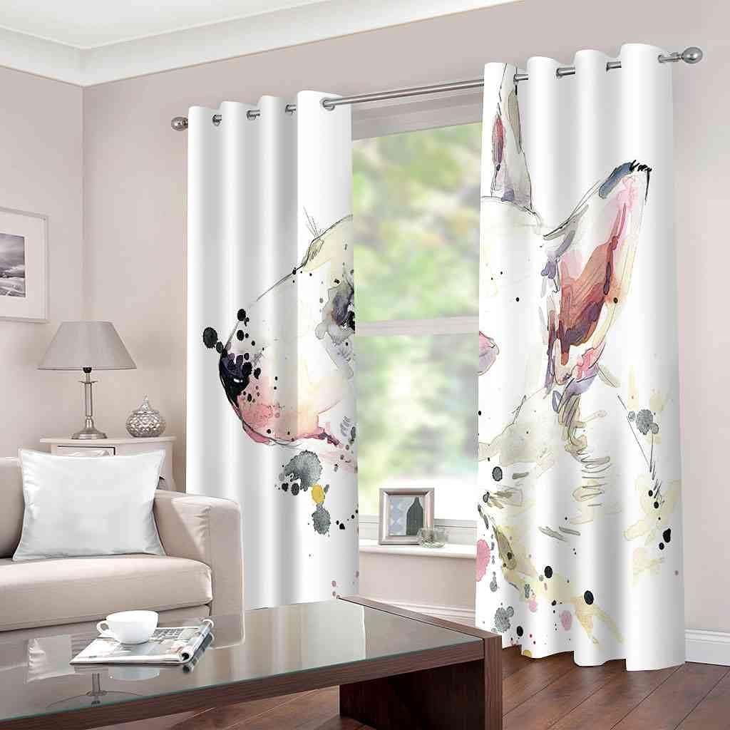 Modern Blackout Curtains with Eyelet 3D Printed Thermal Insulated Window Treatments Watercolor Animal Puppy Living Room Bedroom Window Drapes 2 Panel Set 72" X 108" (2XW27.5"xL63")
