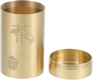 Cabilock Brass Tea Canister with Lid for Loose Tea Storage, Elegant Kitchen Accessory, Versatile Container for Home Decor and Maintaining Freshness, Small Golden Jar, 2.75 X 1.53 X 1.53 Inches