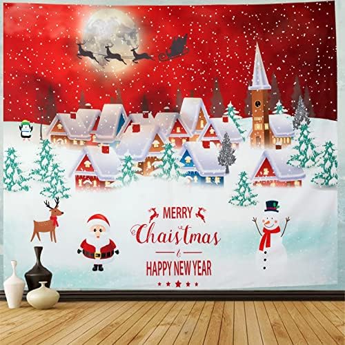 LCFHOME Merry Christmas Tapestry, Happy New Year Party Backdrop, White Elephant Gifts For Adults, Reindeer Santa Claus Wall Hanging Winter Tapestries Decorations For Kids Bedroom（W59.1×H51.2）