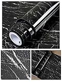 Schwarz Marmor Folie Selbstklebende ⛄ Wasserdicht, kann den direkten Kontakt zwischen Wasser und Möbeln blockieren, Möbel schützen, Hitzebeständigkeit bis zu 60 Grad, Flammschutzmittel, Marmor klebefolie ist nicht leicht zu verbrennen, leicht zu reinigen, Sie können leicht aufräumen.