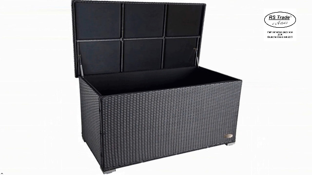 RS Trade Auflagenbox wasserdicht XXL, Gartenbox, Aufbewahrungsbox Garten, Kissenbox Outdoor, Gartentruhe, große Gartenkiste für Polster, wetterfeste Garten-Aufbewahrung, Polyrattan, 950l, schwarz Garten