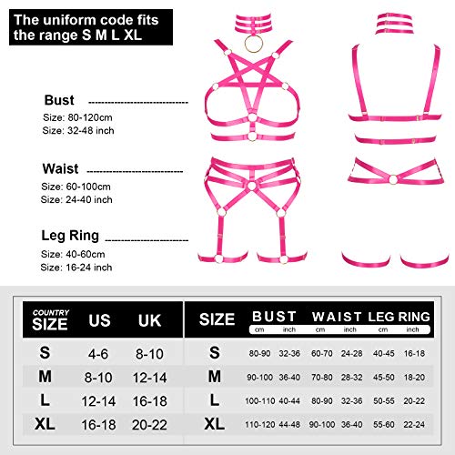 Full Body Harness Womens Leg Belt Stockings Garter Belts Lingerie Elastic Suspender Belt Plus Size Punk Gothic Rave (Rose Red) #TOP3