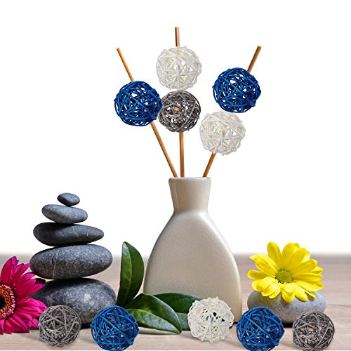 15 Pieces Vase Filler Rattan Balls Decorative For Craft, Party, Wedding Table Decoration, Baby Shower, Aromatherapy Accessories, 1.8 Inch (Blue Gray White) #TOP5