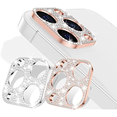 Naiadiy 2 Pack Bling Crystal Diamonds Camera Lens Protector for iPhone 12 Pro Max, Alloy Metal Scratch-Resistant Abrasion-Resistant Camera Lens Protection (Silver+Rose Gold) Cover